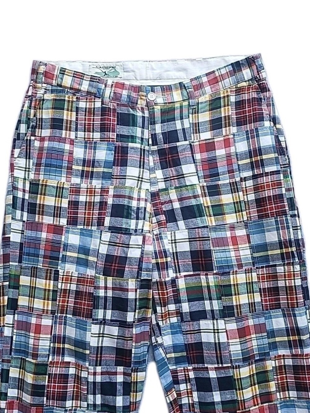 Castaway Nantucket Island Pants Mens 34 Multicolor Madras Plaid Patchwork Cotton - Picture 5 of 13